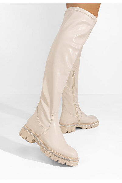 B T Shoes Béžové kozačky nad koleno Niko