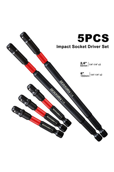 Choice1 مجموعة مفكات صدمية من جينكسورن، 5 قطع، مقاس 1/4 بوصة، مع لقمة تمديد 3...