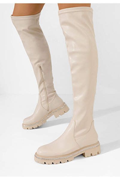 B T Shoes Béžové kozačky nad koleno Niko