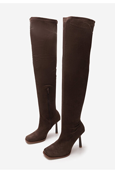 B T Shoes Hnedé vysoké kozačky na jehlovém podpatku Mincia