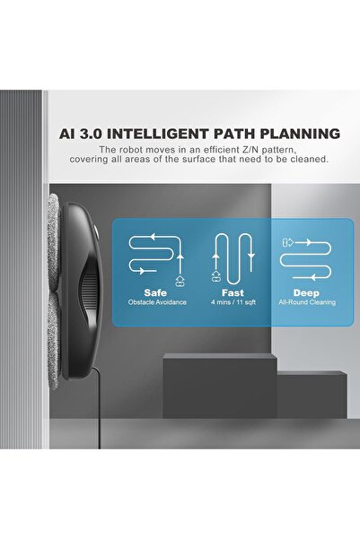 Tosima W2 3800PA window cleaning robot, water sprayer, with 12 cloths (6 pairs), black