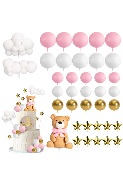 Choice pink Teddy Bear Cake Topper Decorati Set, Bear Balls Cake Decoration f...