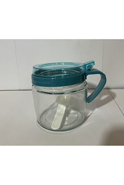 Flippy Condiment Container, Flippy, Glass, 180 ml, with Handle and Spoon, Transparent Lid, Blue