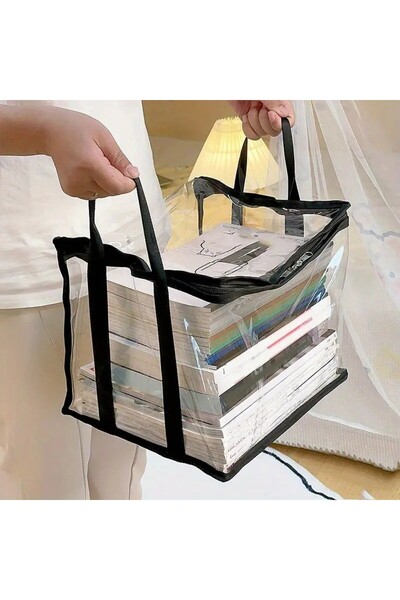 Flippy PVC+Textile Storage Box, Waterproof, 38x24x32 cm, Transparent-Black, For Books