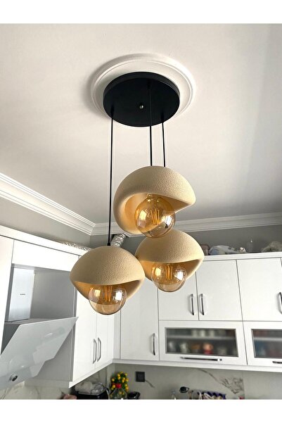 DREAM MODE Beton Avize Modern Şık İskandinav Tarz Krem 3 Başlıklı (Beton Görü...