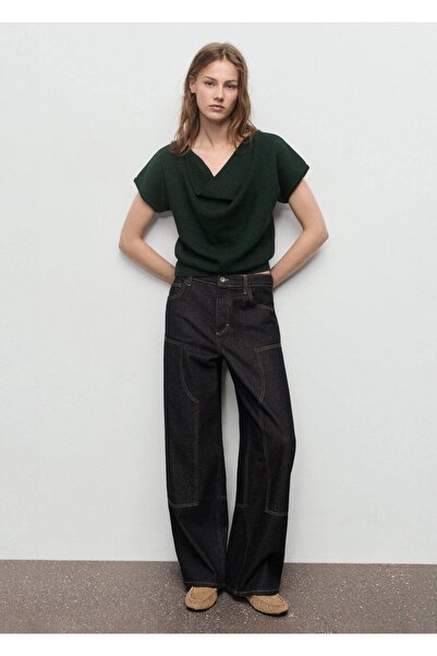 MANGO Woman Drape yaka kısa kollu kazak