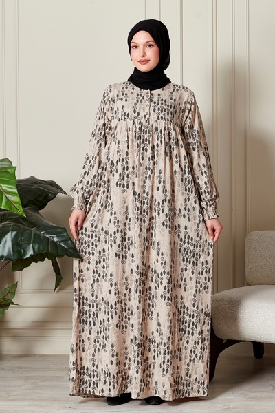 fistan Shirred Robadan Buttoned Front Viscose Fabric Tesseture Clothing Mother Dress Prayer Dress