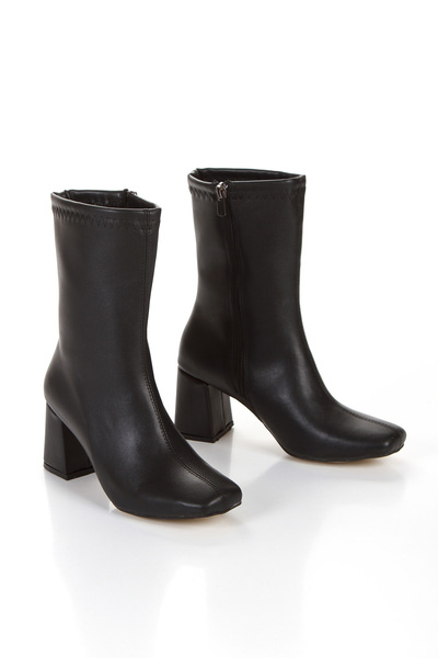 DYG STORE Women's 7 cm Heeled Blunt Toe Zippered Boots