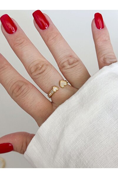 CHARMLUCKY SEDEFLİ KALP KALP TAŞLI YÜZÜK