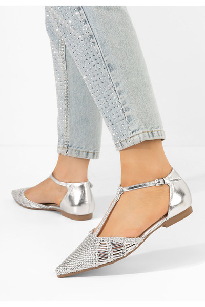 B T Shoes Paisley V2 silver pointed toe ballet flats