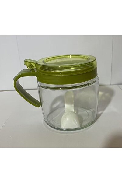 Flippy Glass Spice Jar, 180 ml, with Handle and Spoon, 8 x 9 cm, Transparent Lid, Green
