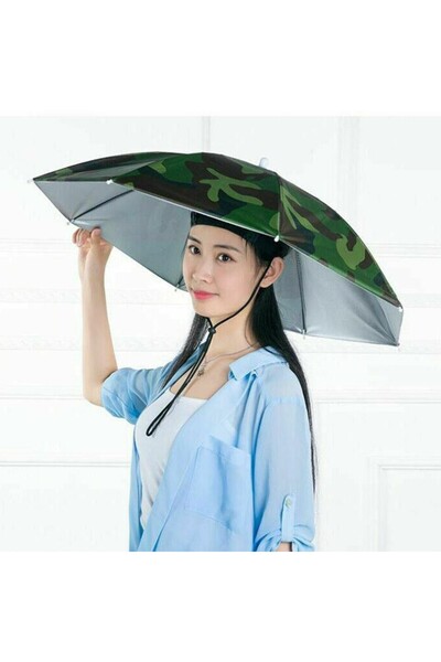 Flippy Head Umbrella, 69 cm Diameter, Adjustable Cord, UV/Rain Protection, Camouflage