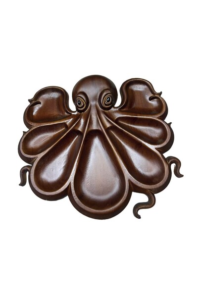 Flippy Serving Platter, Flippy, Octopus, 8 Compartments, Solid Wood, 26 x 25 x 3 cm, Dark Brown