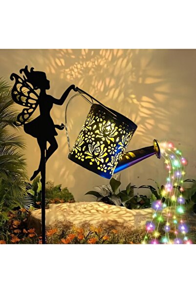 Flippy Garden Ornament - Fairy with Watering Can, Warm White LEDs, 63 cm, Black