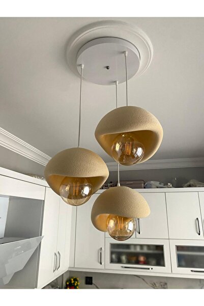 DREAM MODE Beton Avize Modern Şık İskandinav Tarz Krem 3 Başlıklı (Beton Görü...