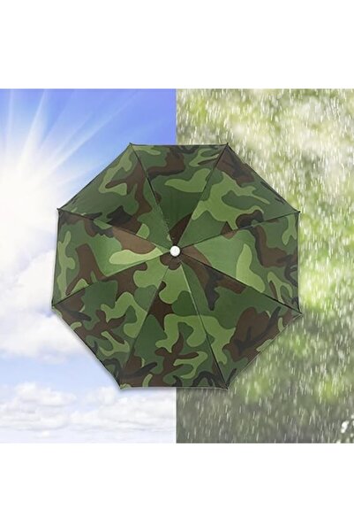 Flippy Head Umbrella, 69 cm Diameter, Adjustable Cord, UV/Rain Protection, Camouflage