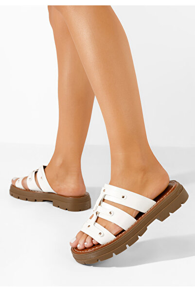 B T Shoes Bílé dámské pantofle Cameia