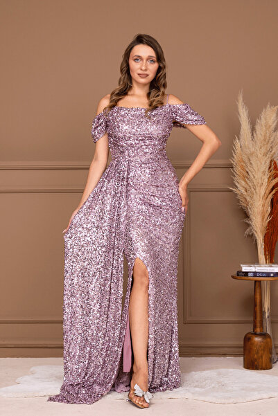 BEYBOS Βραδινό φόρεμα με υφασμάτινο γιακά με παγιέτες - ΡΟΖ