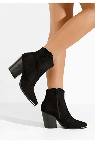 B T Shoes Μποτάκια με χοντρό τακούνι Fresca Μαύρα