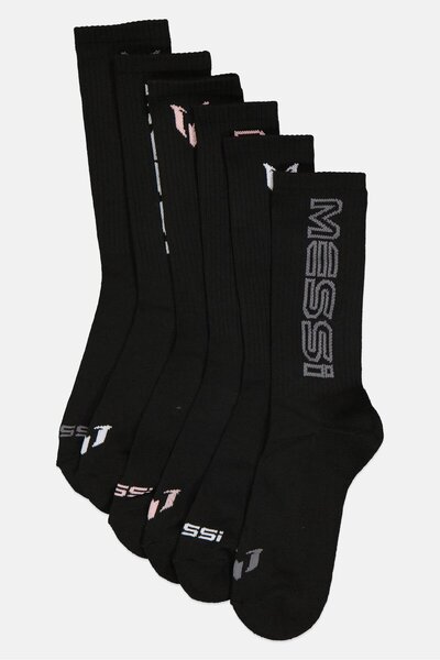MESSİ Men 6 Pairs Brand Logo Cushioned Crews Socks, Black