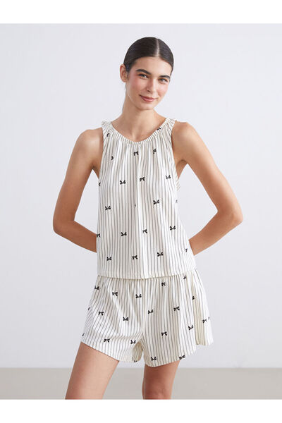 LC Waikiki Ecru U-Neck Striped Women's Shorts Pajama Set from Güli̇s Gi̇yi̇m