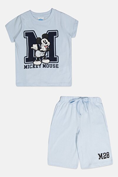 Disney طقم ملابس نوم للأولاد الصغار، مكون من قطعتين، تي شيرت وشورت بطبعة ميكي وأصدقائه، أزرق فاتح