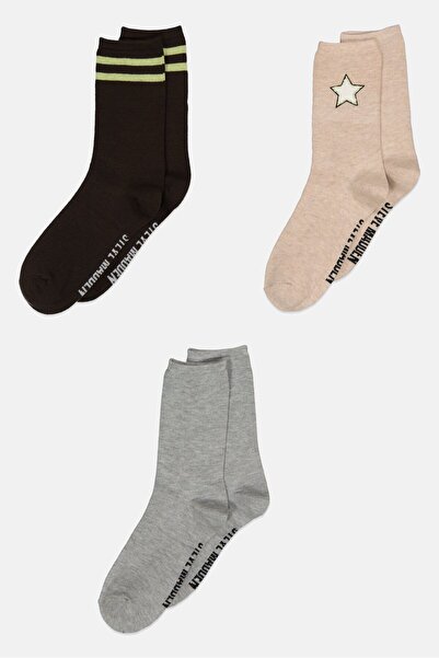 Steve Madden Women 3 Pair Brand Logo Crew Socks, Multicolor