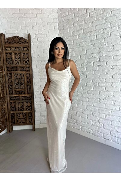 moneta boutique Women's Slim Strap Long Sequined Designer Dress