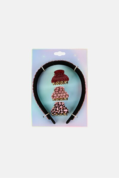 Simply Petals Kids Girl 4 Pieces Gem Head Band With Hair Claw Clips Set, Multicolor