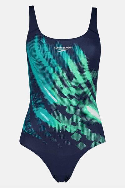 SPEEDO ملابس سباحة نسائية من قطعة واحدة بشعار العلامة التجارية، متعددة الألوان