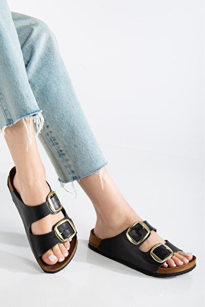 Genetti Women's Double Gold Buckle Comfortable Casual Stylish Slippers