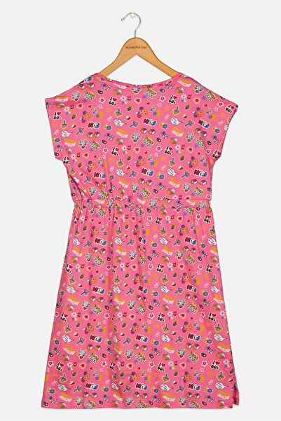 Zivame Kids Girl Allover Print Short Sleeves Sleeping Dress, Multicolor