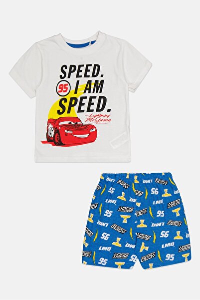 Disney طقم بيجامة للأولاد الصغار مكون من قطعتين، تي شيرت بأكمام قصيرة وشورت بطبعة سيارات، متعدد الألوان