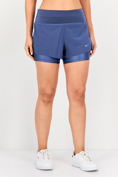 Nike Women Dri-Fit 2 in 1 Brand Logo Running Shorts, Slate Blue