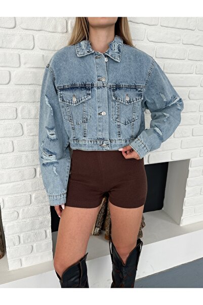 Ekim Store Ripped Crop Denim Jacket