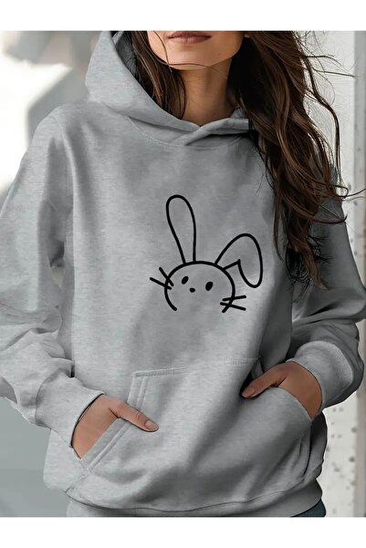 FUFLUNS Hanorac supradimensionat unisex pentru femei/bărbați cu imprimeu de iepure