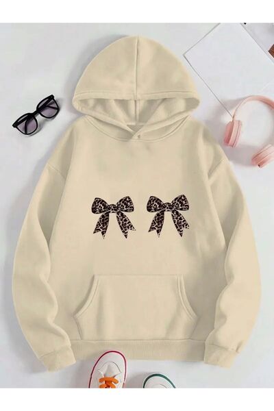 FUFLUNS Leopard Ribbon Printed Oversized Unisex Women/Men Hoodie Sweatshirt