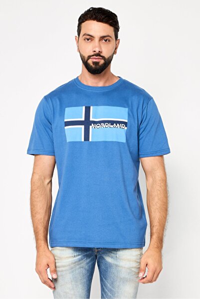Nordland Men Crew Neck Brand Logo Short Sleeve T-Shirt, Dark Blue