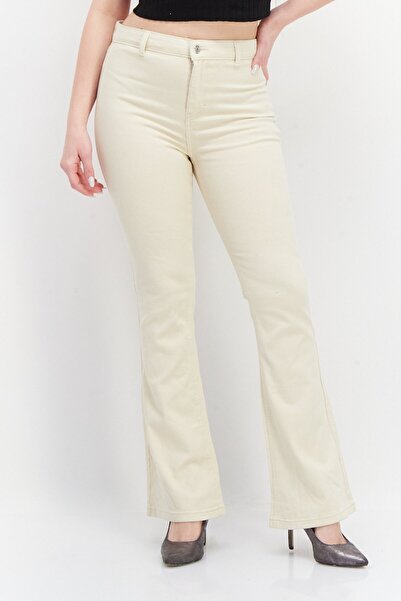 Don't Call Me Jennyfer Women Flare Fit Solid Stretchable Demin Jeans, Beige
