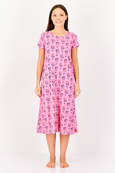 Zivame Women Floral Print Short Sleeves Sleeping Dress, Multicolor