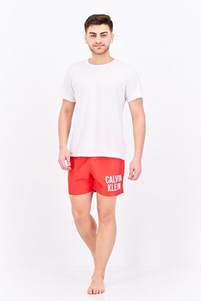 Calvin Klein Men Brand Logo Pull On Swim Trunks, Red