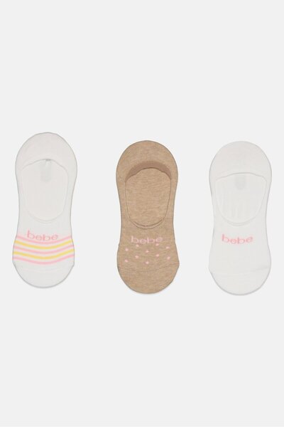Bebe Women 3 Pairs Brand Logo Invisible Socks, White