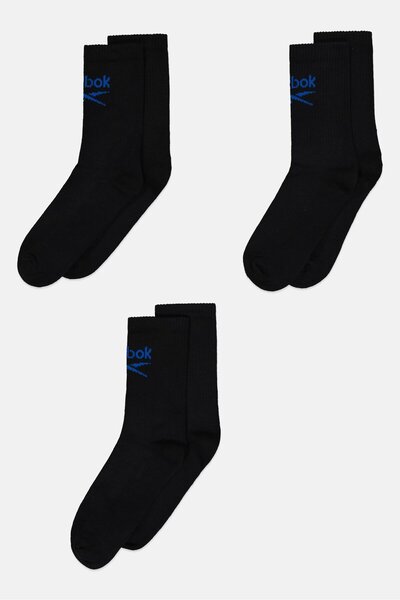Reebok Men 3 Pairs Brand Logo Crew Socks, Black