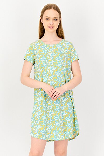 Zivame x Rosaline Women Abstract Print Short Sleeves Sleeping Dress, Multicolor