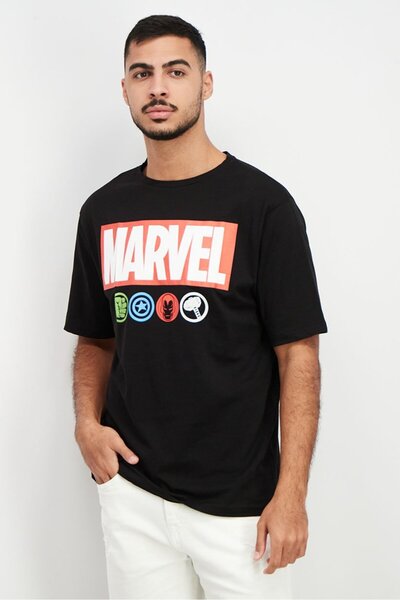 DIFUZED Men Crew Neck Short Sleeve Graphic Print T-shirt, Black Combo