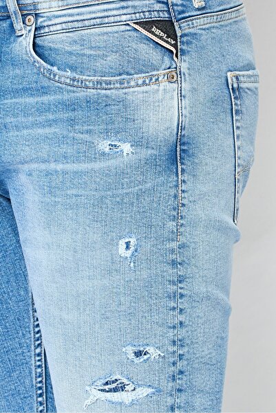 Replay Men Regular Fit Washed Stretchable Jeans, Blue