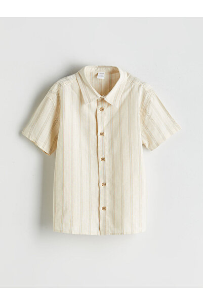 LC Waikiki Beige Striped Linen Blend Boys' Shirt