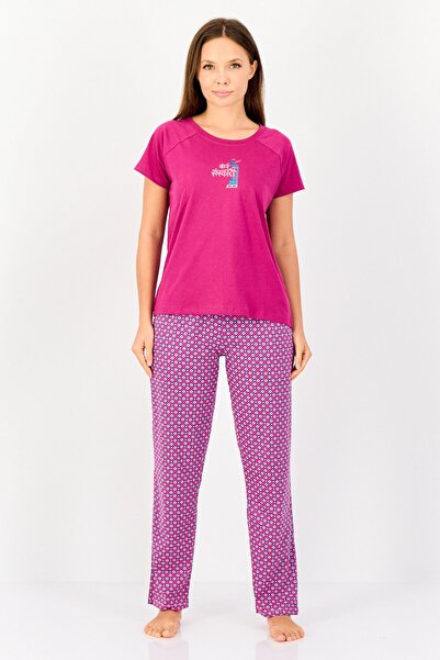 Zivame طقم بيجامة نسائي مكون من قطعتين، مكون من بلوزة وسروال بأكمام قصيرة وطب...