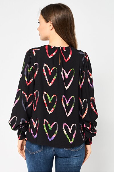 Desigual Women Round Neck Long Sleeves Allover Print Top, Multicolor