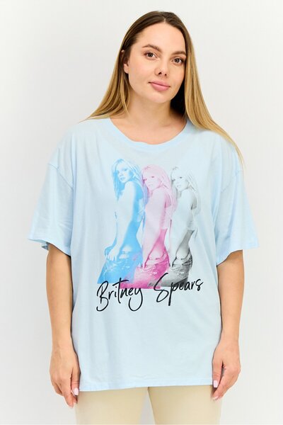 Britney Spears Women Crew Neck Short Sleeve Graphic Print T-Shirt, Light Blue